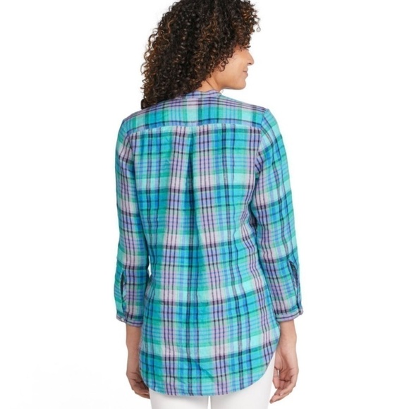 L.L.Bean 100% Linen Premium Washable Linen Long Tunic Top Plaid Small - Picture 2 of 11